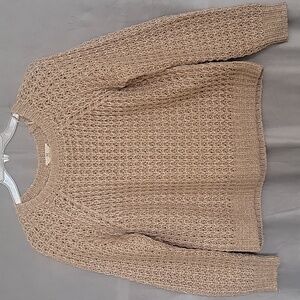 Pink Rose Crew Neck Sweater, Long Sleeves, Color Tan, Size M